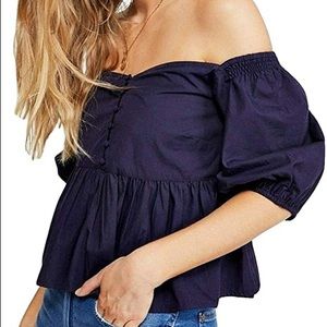Free People Navy Veronica Sweetheart Top